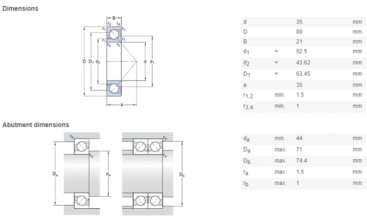 7307 bearing drawing