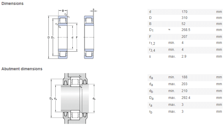 NU234 bearing drawing