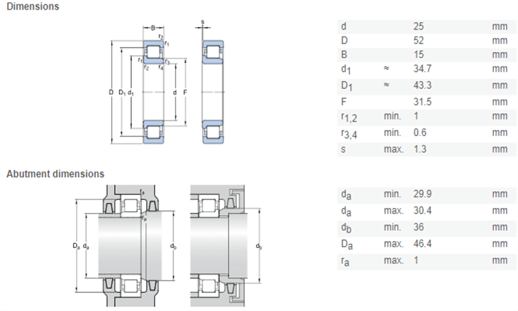 NJ205 bearing drawing