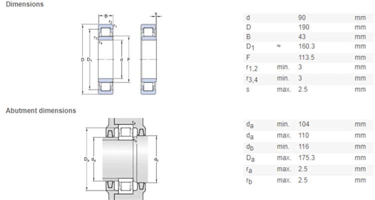 NU318 bearing drawing