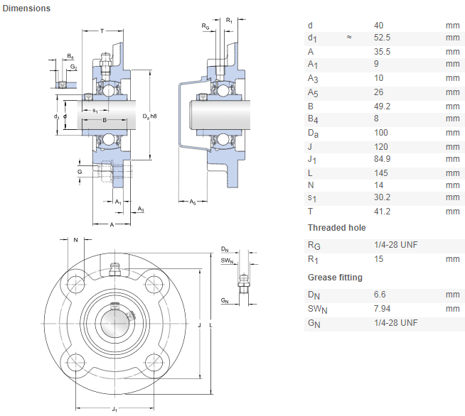 UCFC208 bearing drawing