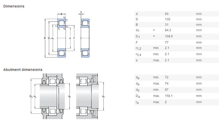 high speed NJ 312 bearing