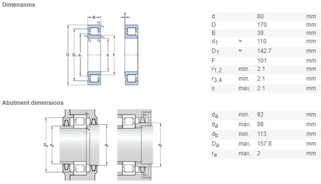 NJ 316 bearing drawing