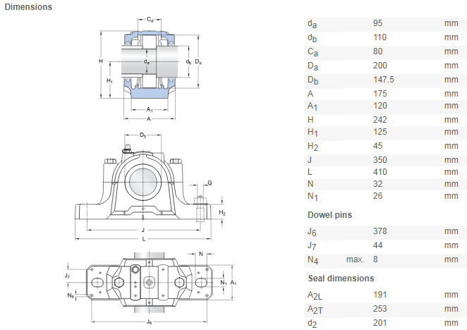 split housing pillow block bearings drawing