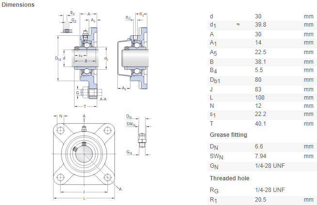 flange pillow block drawing