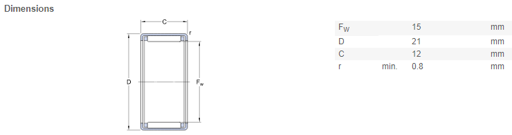 hk1512 needle bearing drawing