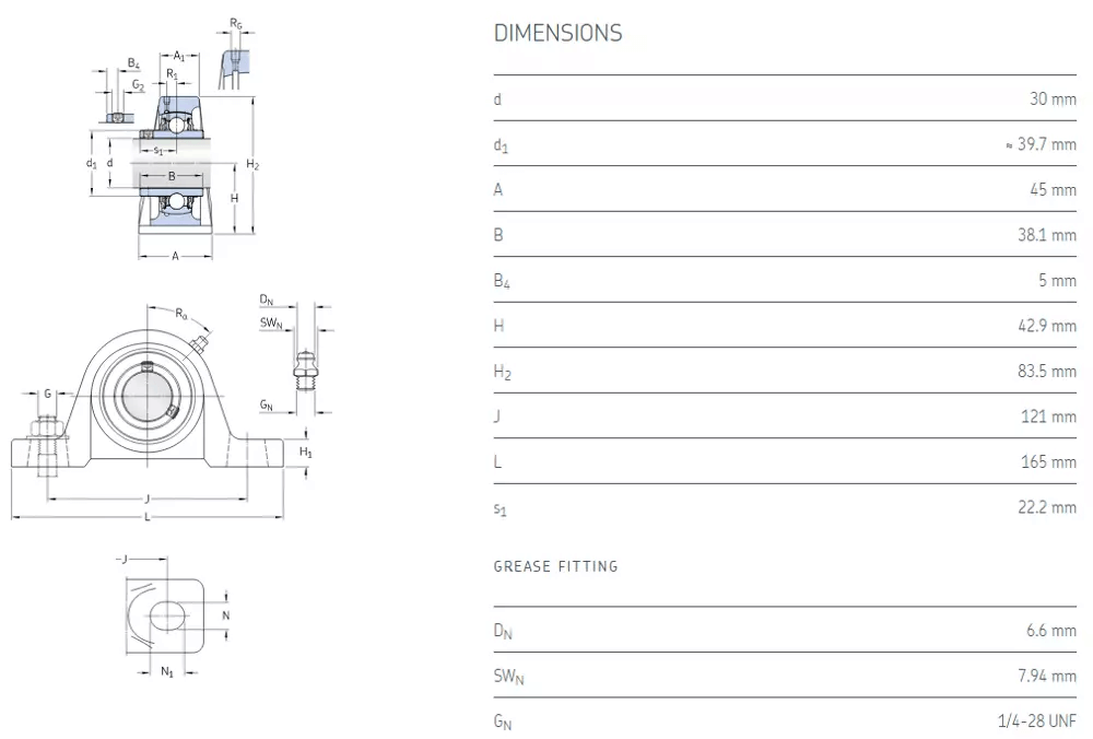 Bearing UCP206 drawing