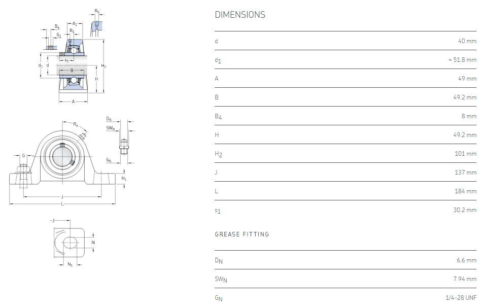 ucp208 pillow block bearing drawing