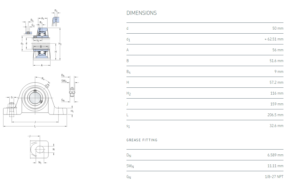 UCP210 Pillow Block Bearing drawing