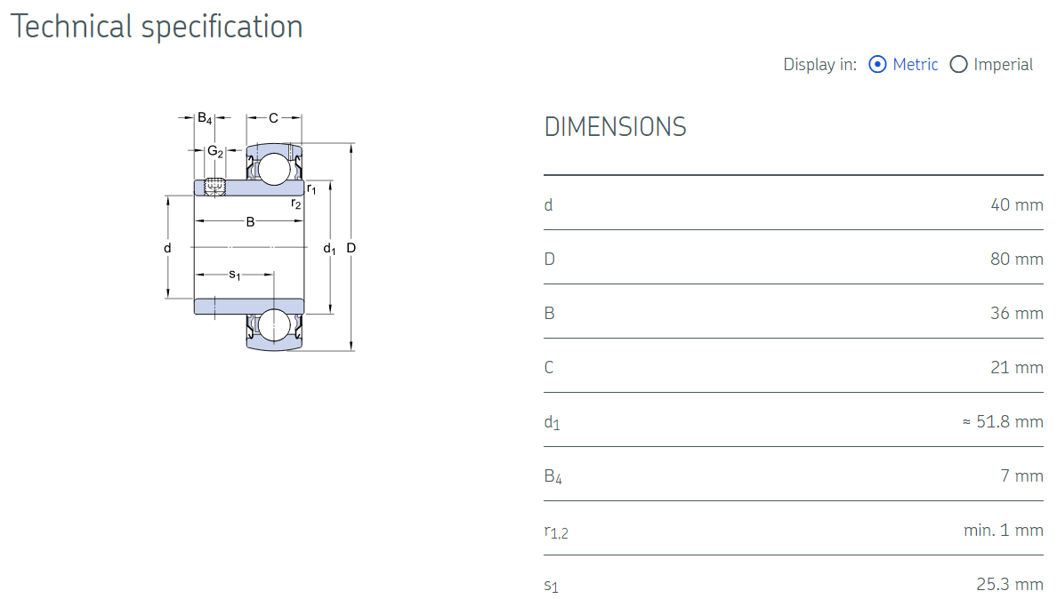 SB208 bearing drawing