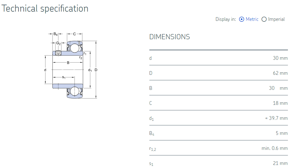 Full steel SB206 bearing drawing