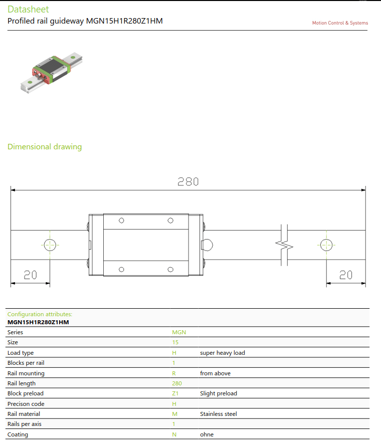 MGN15H slider and rail drawing