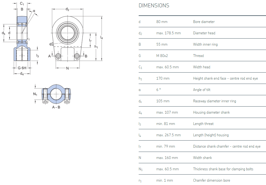 ball joint rod end bearing drawing