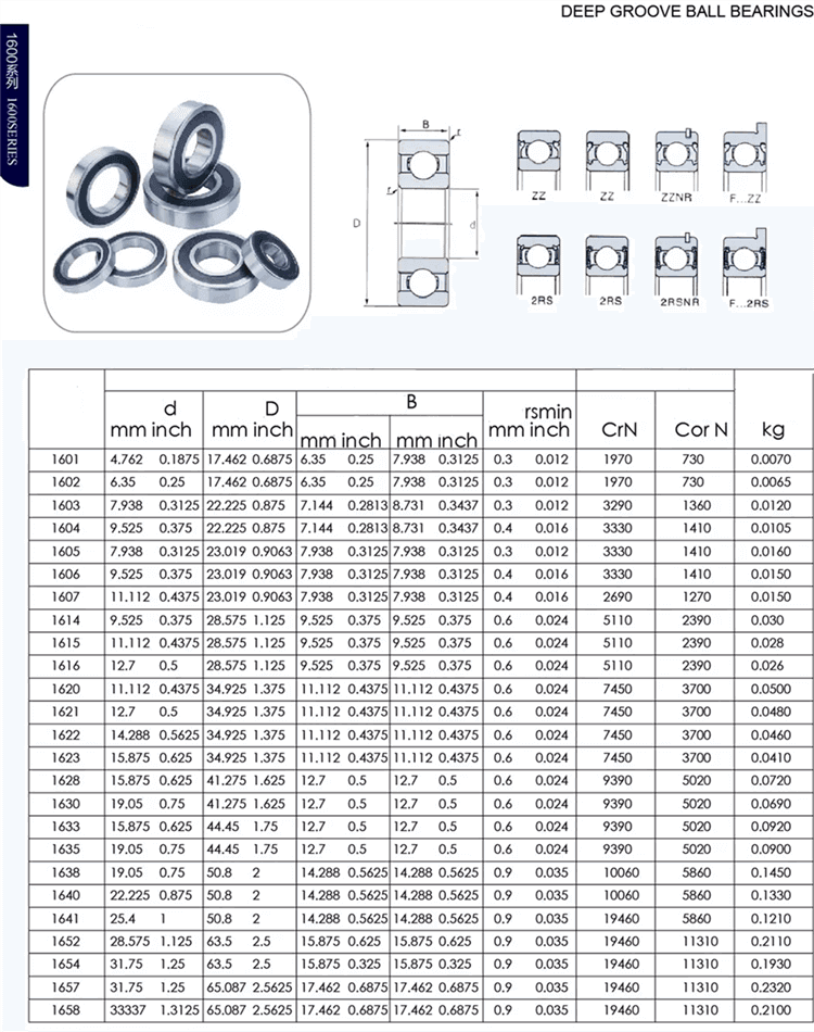 zro2 ball bearing 1607 datasheet