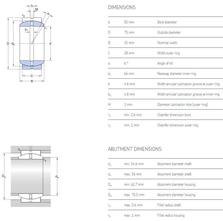 GE50EC NIRO stainless steel spherical bearing drawing