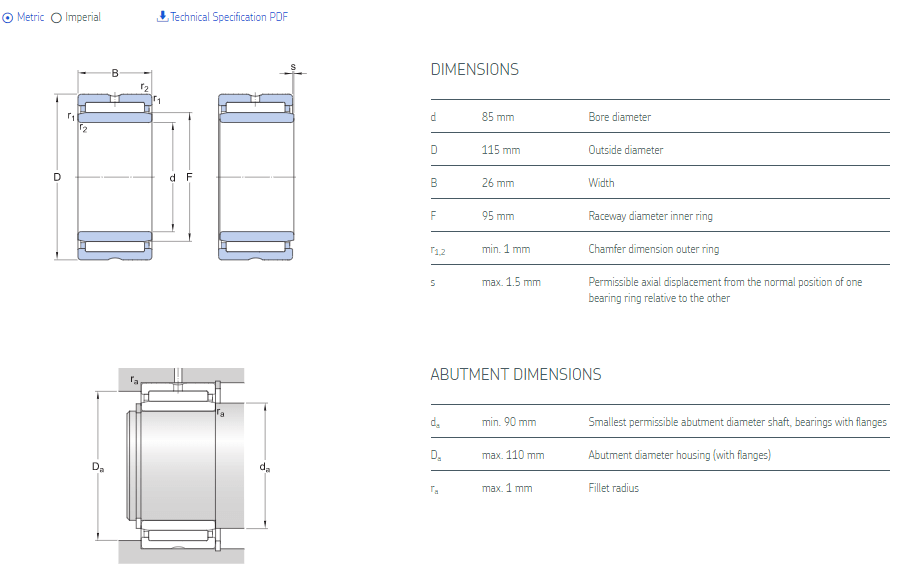 NKI 85 26 bearing drawing