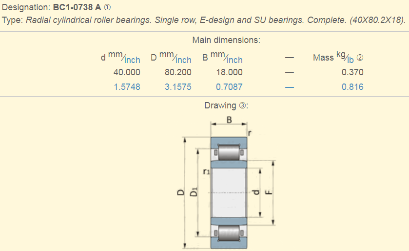 BC1-0738A Cylindrical Roller Bearing datasheet