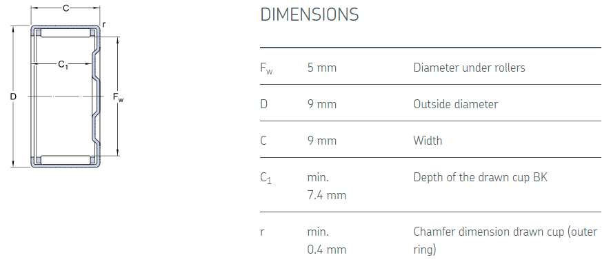 BK 0509 Drawn cup needle roller bearings drawing