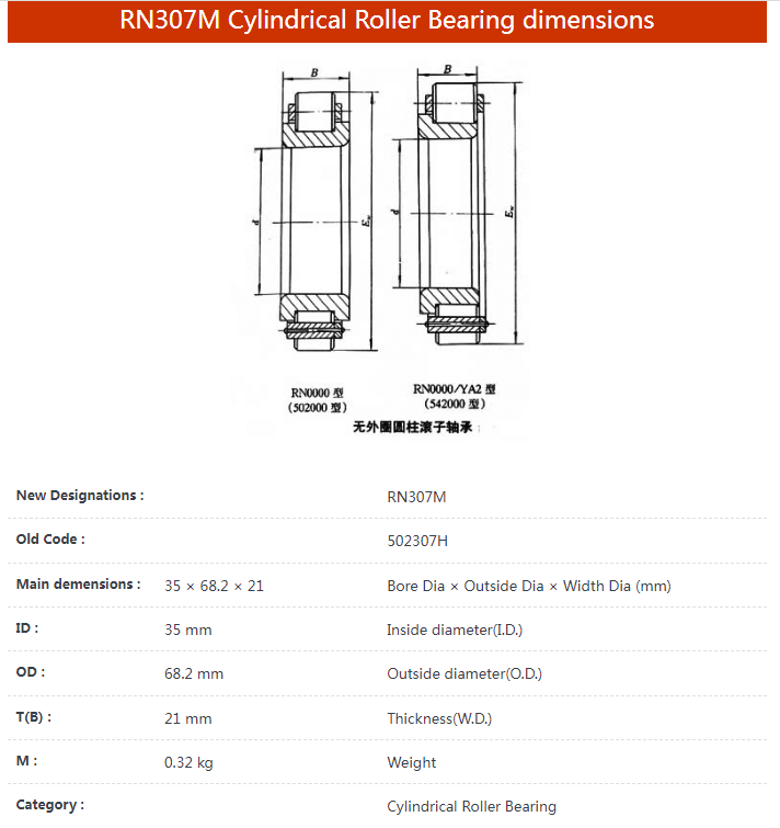 RN307M bearing datasheet