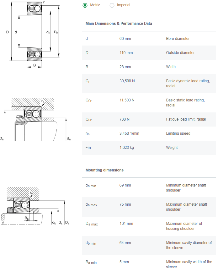 2212K bearing drawing