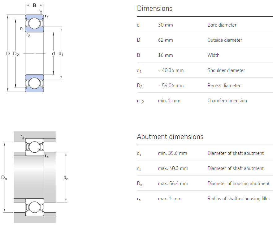 6206 zz bearing drawing