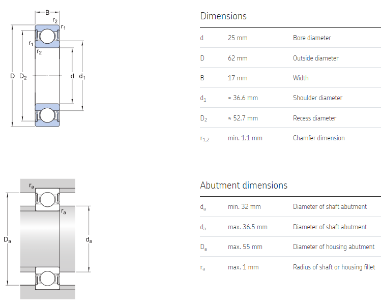 6305 2RS bearing drawing