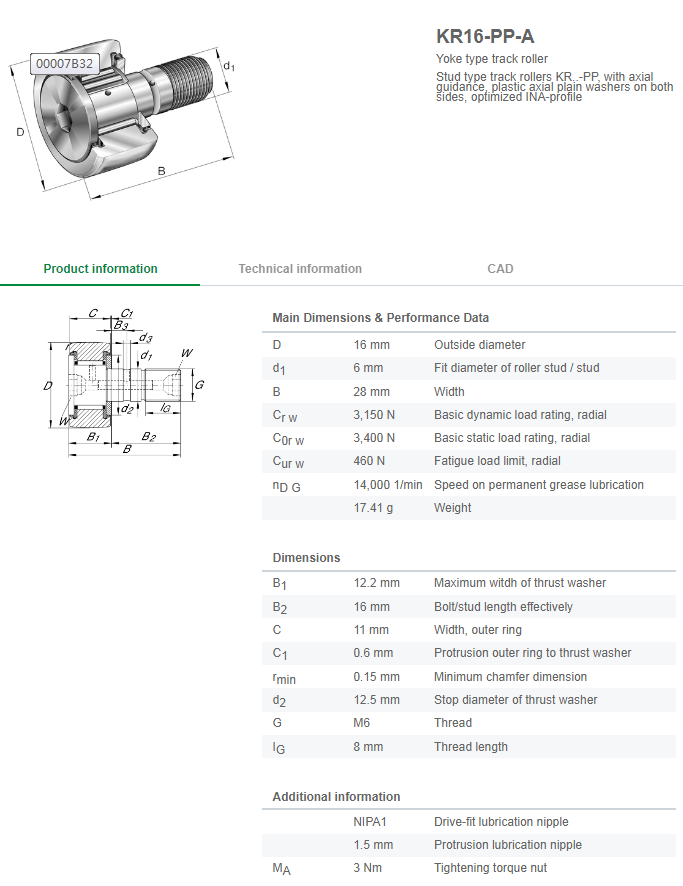 KR16PP bearing datasheet