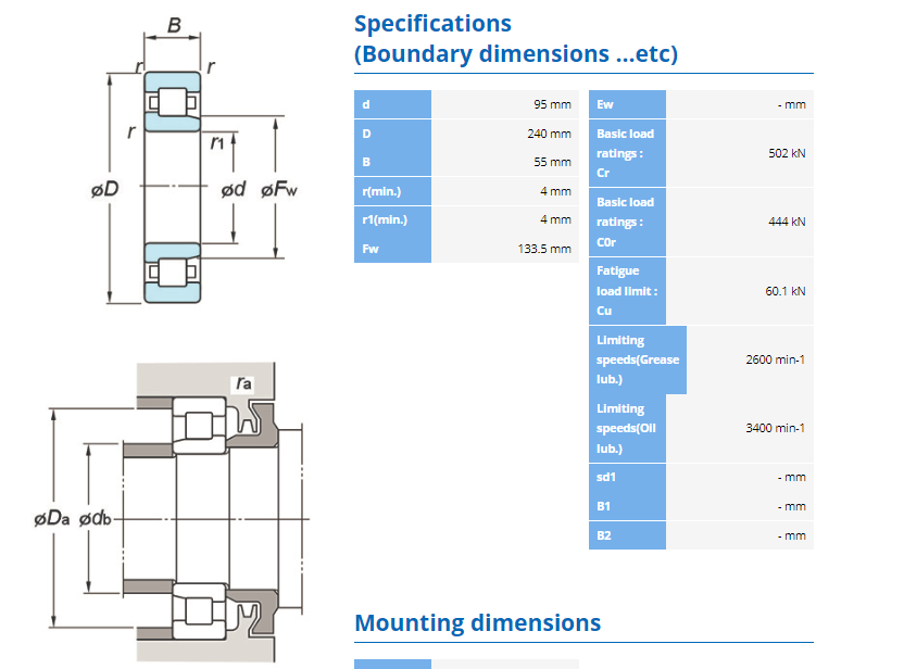 NJ419M bearing drawing