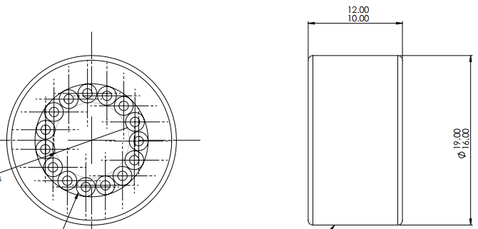 Rocker nose bearing 8*12*19mm drawing