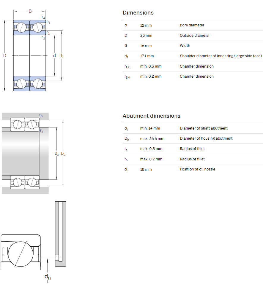 6001C DB Ceramic Ball Spindle Bearing drawing